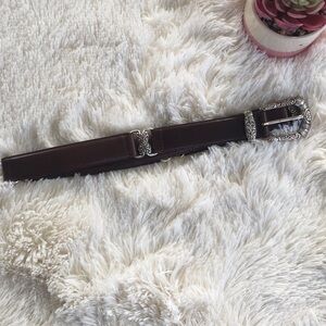 Vintage Fossil Silver Floral Buckle Leather Belt